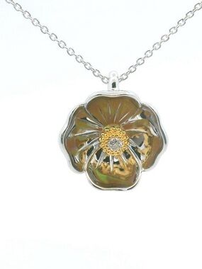 GALATEA 925 14Kt Poppy Flower Pendant Diamond Center necklace